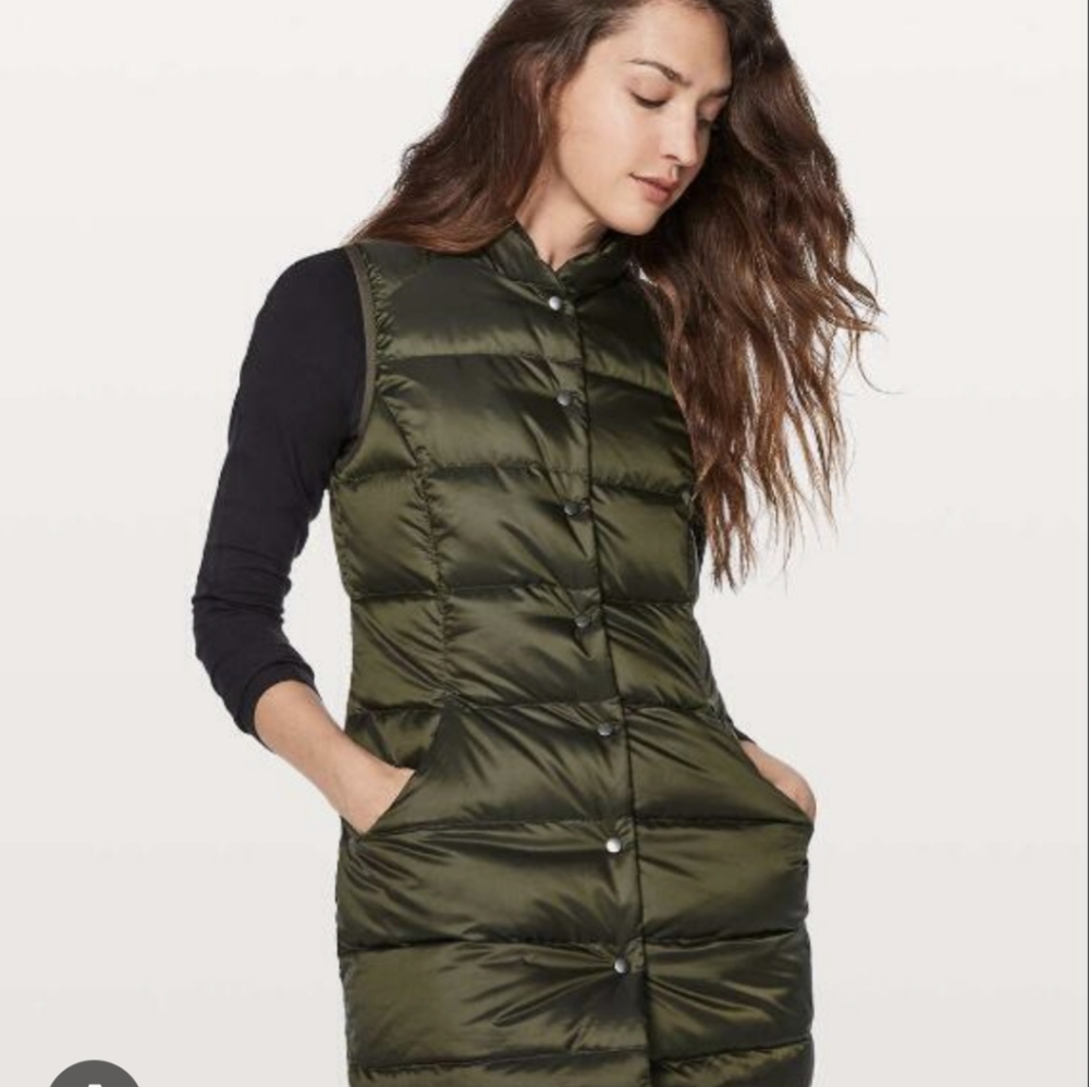 Lululemon All Days Vest Dark Olive Goose Down Womens Size 4 Sleeveless Puffer